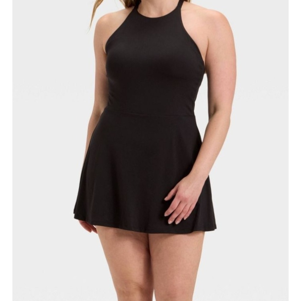 Women's Knit High Neck Halter Active Dress - All In Motion size 1X black